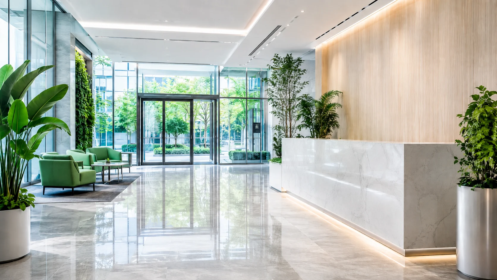 Bright, professionally cleaned reception area